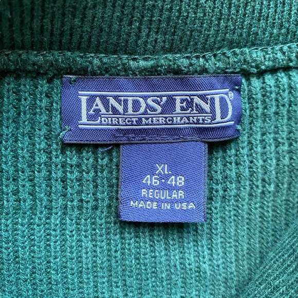 Lands End VTG Knit Fisherman Sweater Mens XL Hunter Green Cotton Henley Heavy - Picture 5 of 9